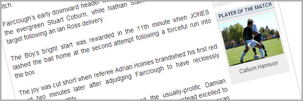 Club Website - Match Report