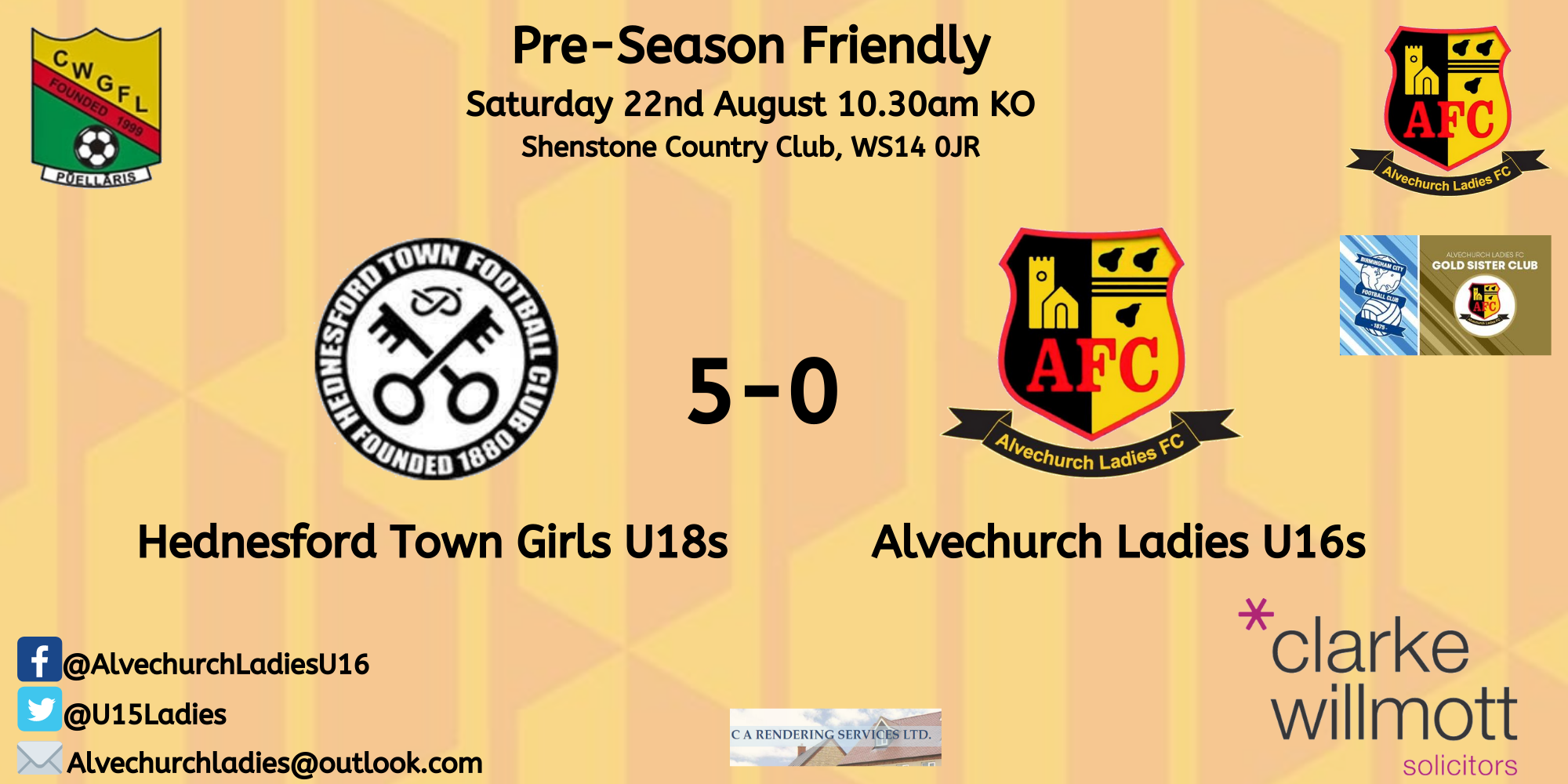 Match Overview Hednesford Town Girls U18 5 0 Alvechurch Ladies U16s Ladies U16